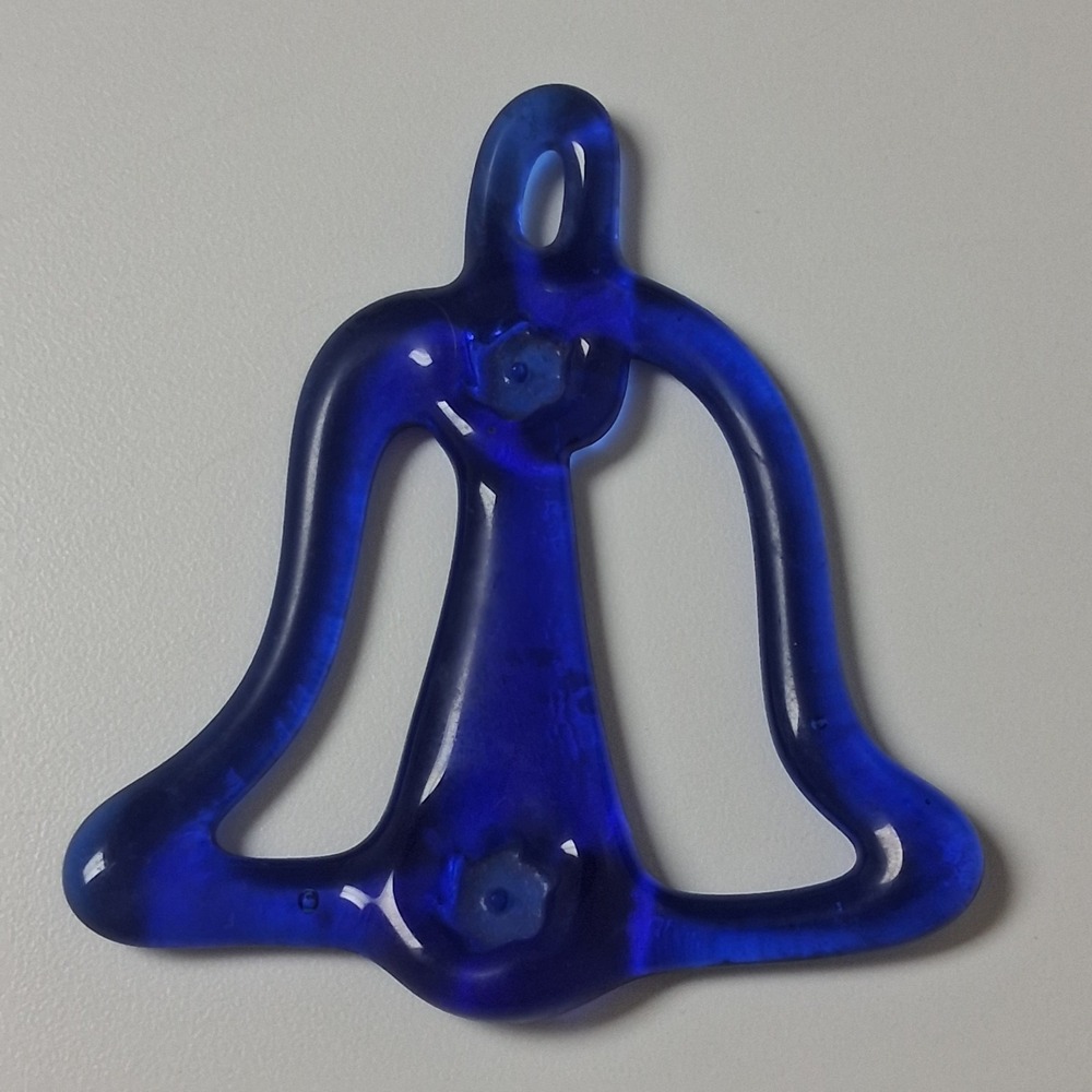 Vintage‎ Cobalt Blue Glass Bell Ornament Suncatcher Retro Christmas Decor Rare
